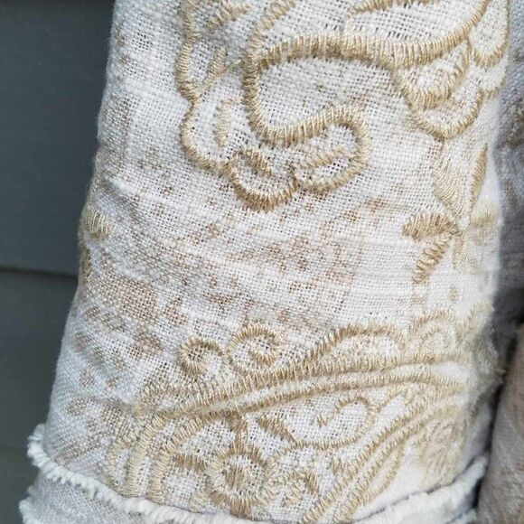 Coldwater Creek Oatmeal Linen cotton Embroidered Paisley Jacket size 12 - Picture 9 of 14
